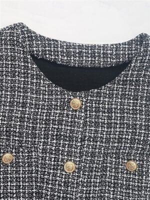 Casual Regular Fit Plaid Crewneck Long Sleeve Short Jacket - Image 4