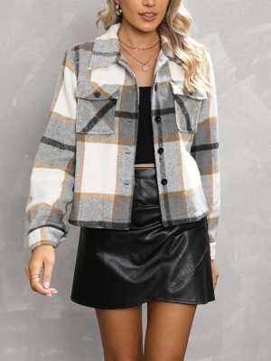 Casual Regular Fit Plaid Lapel Long Sleeve Shirt Jacket - Image 1