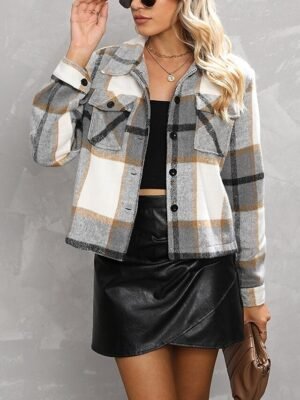 Casual Regular Fit Plaid Lapel Long Sleeve Shirt Jacket - Image 4