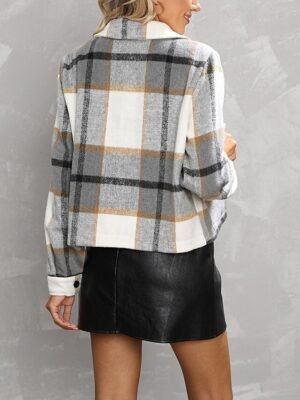 Casual Regular Fit Plaid Lapel Long Sleeve Shirt Jacket - Image 5
