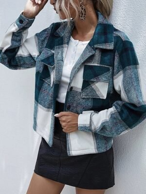 Casual Regular Fit Plaid Lapel Long Sleeve Shirt Jacket - Image 6