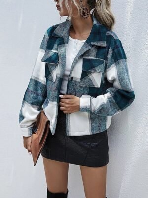 Casual Regular Fit Plaid Lapel Long Sleeve Shirt Jacket - Image 7