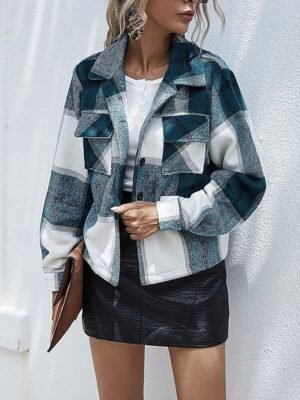 Casual Regular Fit Plaid Lapel Long Sleeve Shirt Jacket - Image 8