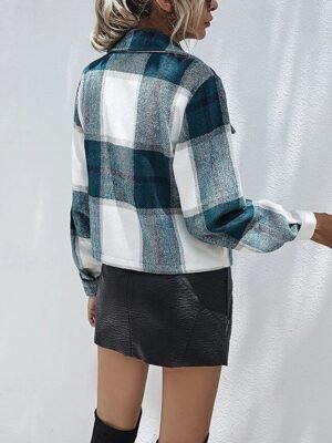 Casual Regular Fit Plaid Lapel Long Sleeve Shirt Jacket - Image 9