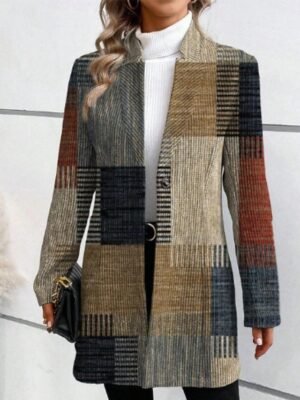 Casual Regular Fit Plaid Stand Collar Long Sleeve Jacket - Image 1