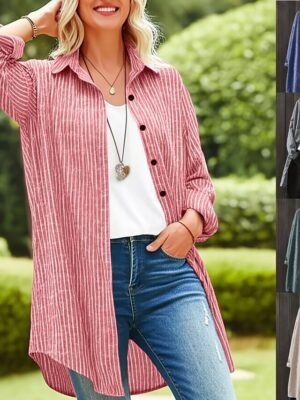 Casual Regular Fit Plaid Turndown Long Sleeve Long Shirt Jacket - Image 1