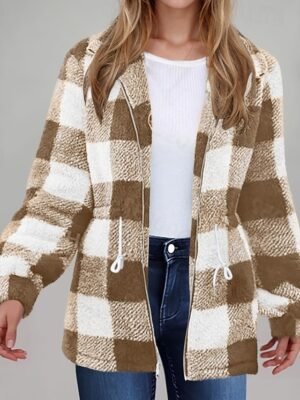 Casual Regular Fit Plaid Turndown Long Sleeve Jacket - Image 17
