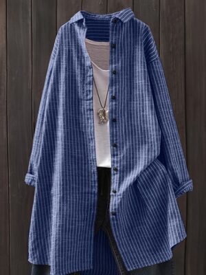 Casual Regular Fit Plaid Turndown Long Sleeve Long Shirt Jacket - Image 2