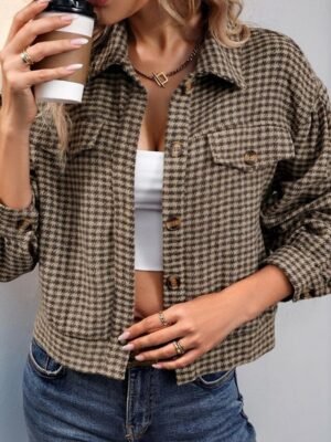 Casual Regular Fit Plaid Turndown Long Sleeve Jacket - Image 2