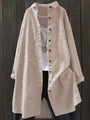 Casual Regular Fit Plaid Turndown Long Sleeve Long Shirt Jacket - Image 3