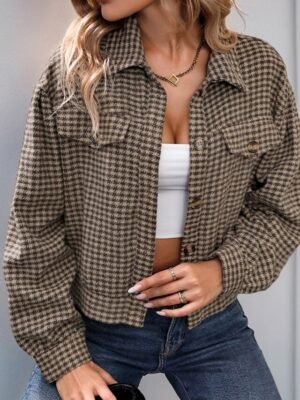Casual Regular Fit Plaid Turndown Long Sleeve Jacket - Image 4