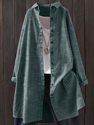 Casual Regular Fit Plaid Turndown Long Sleeve Long Shirt Jacket - Image 4