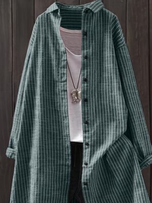 Casual Regular Fit Plaid Turndown Long Sleeve Long Shirt Jacket - Image 5