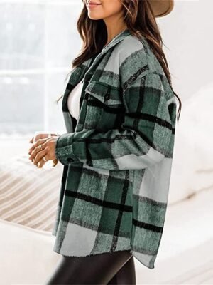 Casual Regular Fit Plaid Turndown Long Sleeve Shirt Jacket - Image 6