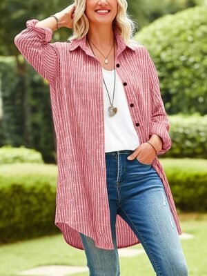 Casual Regular Fit Plaid Turndown Long Sleeve Long Shirt Jacket - Image 7