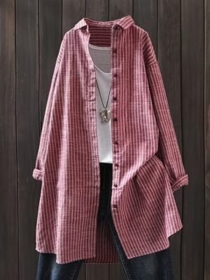 Casual Regular Fit Plaid Turndown Long Sleeve Long Shirt Jacket - Image 8