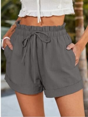 Casual Regular Fit Plain Drawstring Side Pockets Short Shorts - Image 1