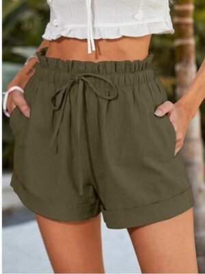 Casual Regular Fit Plain Drawstring Side Pockets Short Shorts - Image 10