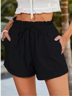 Casual Regular Fit Plain Drawstring Side Pockets Short Shorts - Image 3