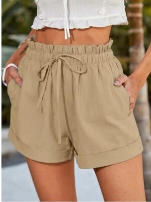 Casual Regular Fit Plain Drawstring Side Pockets Short Shorts - Image 8
