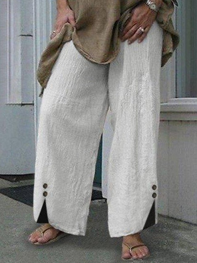 Casual Regular Fit Plain Elastic Waist Full Length Culottes - Image 1