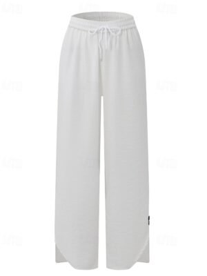 Casual Regular Fit Plain Elastic Waist Full Length Culottes - Image 2