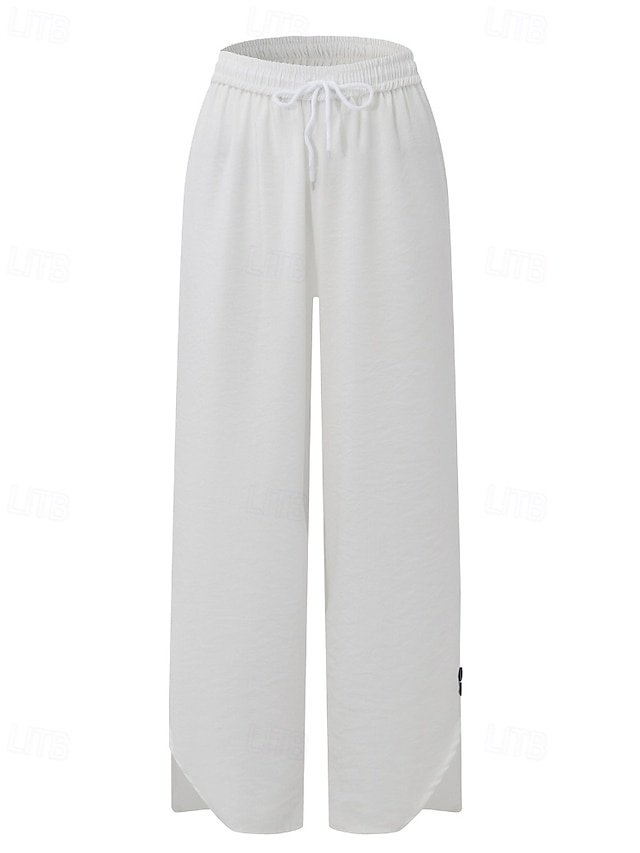 Casual Regular Fit Plain Elastic Waist Full Length Culottes - Image 2