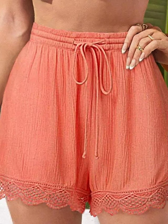 Casual Regular Fit Plain High Waist Elastic Shorts - Image 1