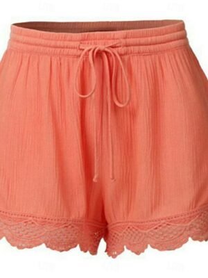 Casual Regular Fit Plain High Waist Elastic Shorts - Image 14