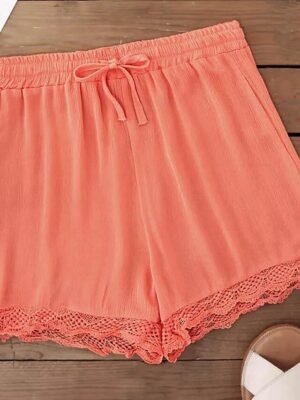 Casual Regular Fit Plain High Waist Elastic Shorts - Image 2