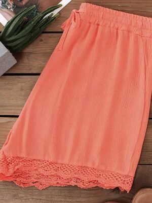 Casual Regular Fit Plain High Waist Elastic Shorts - Image 3