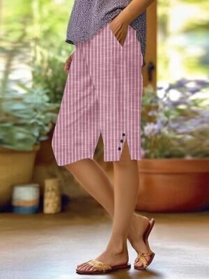 Casual Regular Fit Plain High Waist Knee Length Chinos - Image 4