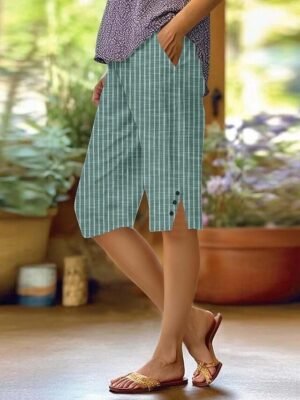 Casual Regular Fit Plain High Waist Knee Length Chinos - Image 5