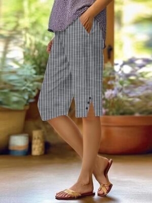 Casual Regular Fit Plain High Waist Knee Length Chinos - Image 7