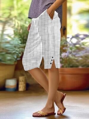 Casual Regular Fit Plain High Waist Knee Length Chinos - Image 8