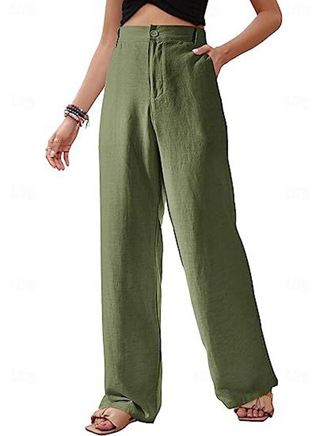 Casual Regular Fit Plain High Waist Long Trousers - Image 2