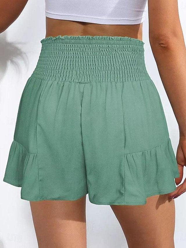 Casual Regular Fit Plain High Waist Ruffle Shorts - Image 2