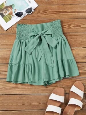 Casual Regular Fit Plain High Waist Ruffle Shorts - Image 4