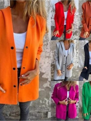 Casual Regular Fit Plain Hooded Long Sleeve Bomber Jacket - Image 1