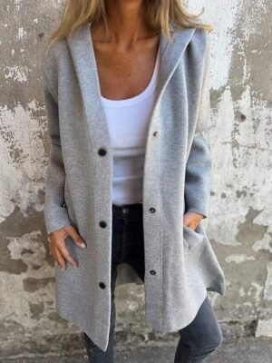 Casual Regular Fit Plain Hooded Long Sleeve Bomber Jacket - Image 2