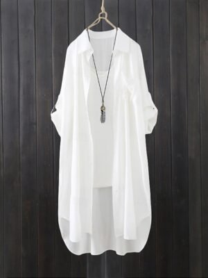 Casual Regular Fit Plain Lapel Long Sleeve Long Shacket - Image 1