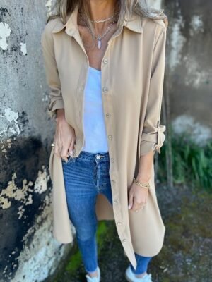Casual Regular Fit Plain Lapel Long Sleeve Long Jacket - Image 11