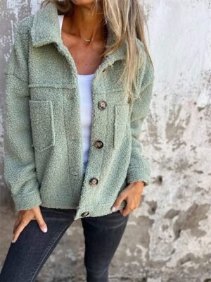 Casual Regular Fit Plain Lapel Long Sleeve Short Teddy Coat - Image 2