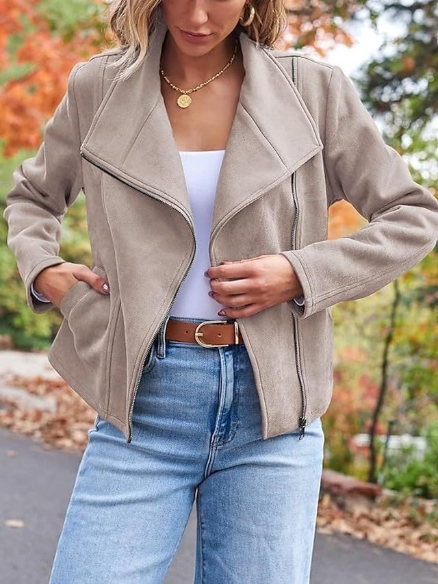 Casual Regular Fit Plain Lapel Long Sleeve Short Jacket - Image 2
