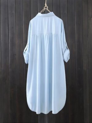 Casual Regular Fit Plain Lapel Long Sleeve Long Shacket - Image 3