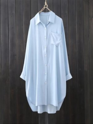 Casual Regular Fit Plain Lapel Long Sleeve Long Shacket - Image 4