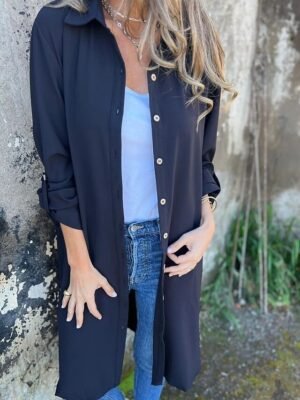 Casual Regular Fit Plain Lapel Long Sleeve Long Jacket - Image 6