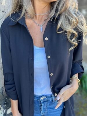 Casual Regular Fit Plain Lapel Long Sleeve Long Jacket - Image 8