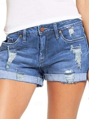 Casual Regular Fit Plain Pocket Natural Denim Shorts - Image 3