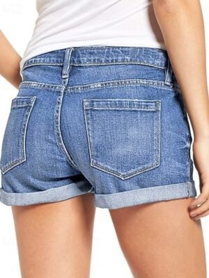Casual Regular Fit Plain Pocket Natural Denim Shorts - Image 5